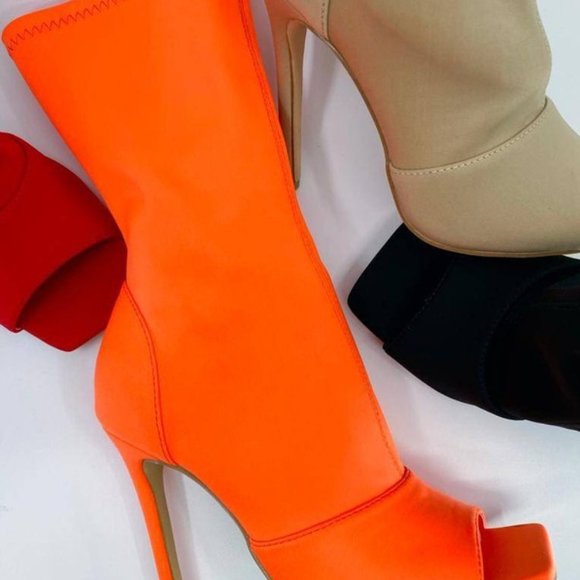 "Bittersweet" Orange open toe summer booties - Picture 3 of 3